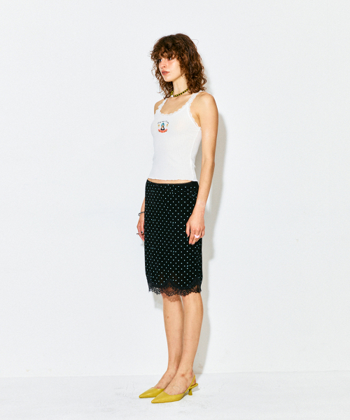 HIGHTIDEFRANKIE（ハイタイドフランキー）の「Lace Ribbon Midi Skirt Black（スカート・レディース・ブラック・FREE）」の3枚目の写真