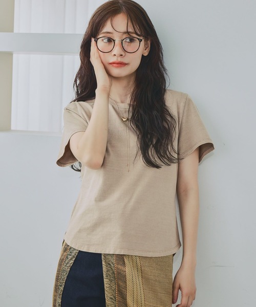 mysty woman（ミスティウーマン）の「ピグメントTシャツ半袖　798492（Tシャツ/カットソー・レディース・ベージュ/チャコールグレー/オフホワイト・FREE）」の5枚目の写真