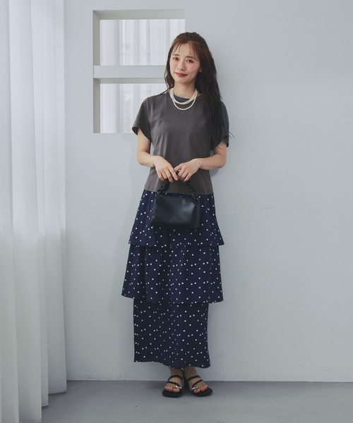 mysty woman（ミスティウーマン）の「ピグメントTシャツ半袖　798492（Tシャツ/カットソー・レディース・ベージュ/チャコールグレー/オフホワイト・FREE）」の7枚目の写真