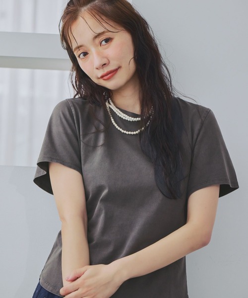 mysty woman（ミスティウーマン）の「ピグメントTシャツ半袖　798492（Tシャツ/カットソー・レディース・ベージュ/チャコールグレー/オフホワイト・FREE）」の9枚目の写真