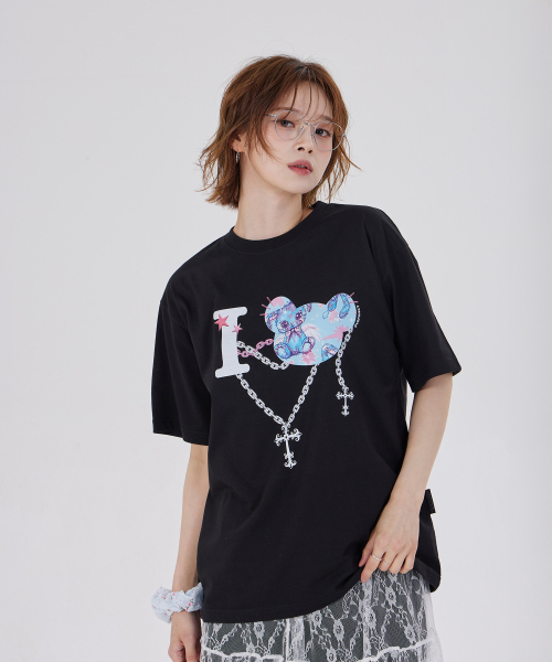 DYSFUNCT(ディスファンクト)の「I LOVE ANGEL RABBITS T-SHIRT(BLACK)(Tシャツ/カットソー・レディース・その他・SMALL/MEDIUM/LARGE)」の1枚目の写真