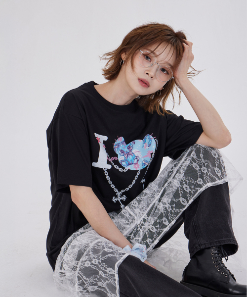DYSFUNCT(ディスファンクト)の「I LOVE ANGEL RABBITS T-SHIRT(BLACK)(Tシャツ/カットソー・レディース・その他・SMALL/MEDIUM/LARGE)」の2枚目の写真