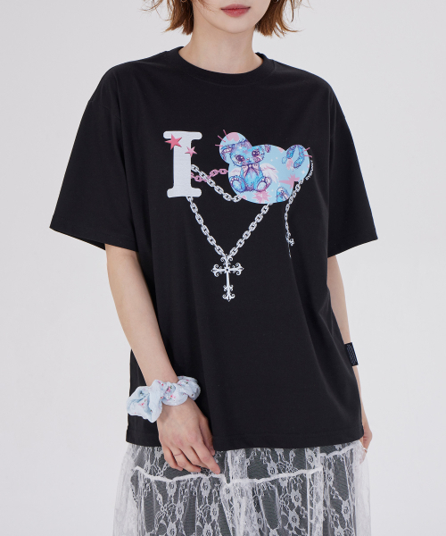 DYSFUNCT(ディスファンクト)の「I LOVE ANGEL RABBITS T-SHIRT(BLACK)(Tシャツ/カットソー・レディース・その他・SMALL/MEDIUM/LARGE)」の3枚目の写真