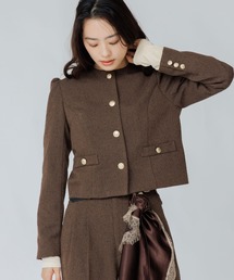 SENEE（セニー）の「tweed balloon long sleeve jacket（ツイードバルーンロングスリーブジャケット）（ノーカラージャケット）」