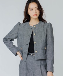 SENEE（セニー）の「tweed balloon long sleeve jacket（ツイードバルーンロングスリーブジャケット）（ノーカラージャケット）」