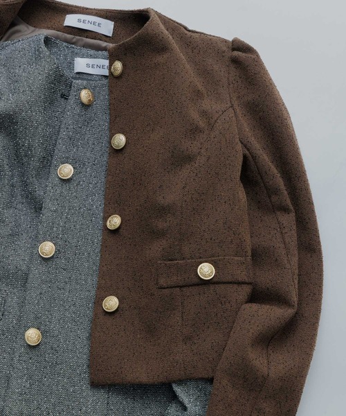 SENEE(セニー)の「tweed balloon long sleeve jacket(ツイードバルーンロングスリーブジャケット)(ノーカラージャケット・レディース・ブラック/ブラウン・SMALL/MEDIUM)」の19枚目の写真