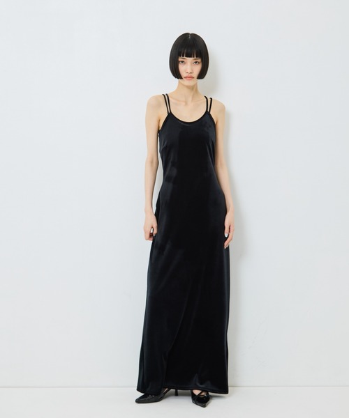 tanakadaisuke(タナカダイスケ)の「【tanakadaisuke/タナカダイスケ】velour cami-one piece/ベロアキャミワンピース(ワンピース・レディース・ブラック/ブラウン・FREE)」の1枚目の写真