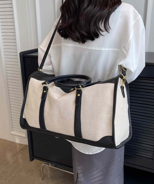 VIBGYOR(ヴィブジョー)の「Liaa/ヴィンテージライク キャンバスボストンバッグ A18800(ボストンバッグ・レディース・ブラック/ブラウン・FREE)」の4枚目の写真