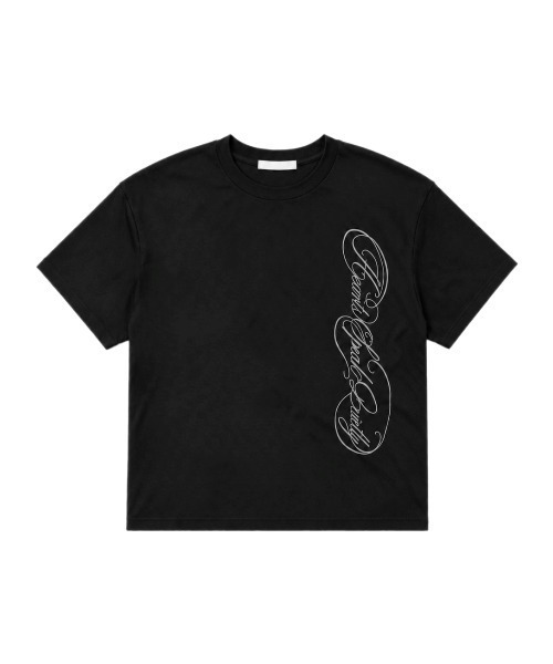 Chikashitsu +(チカシツプラス)の「【Chikashitsu +】vertical script crop t-shirt (3color) / 【チカシツプラス】スクリプトレタリングクロップド半袖Tシャツ(Tシャツ/カットソー・メンズ・ホワイト/ブラック/グレー・ONE SIZE)」の10枚目の写真