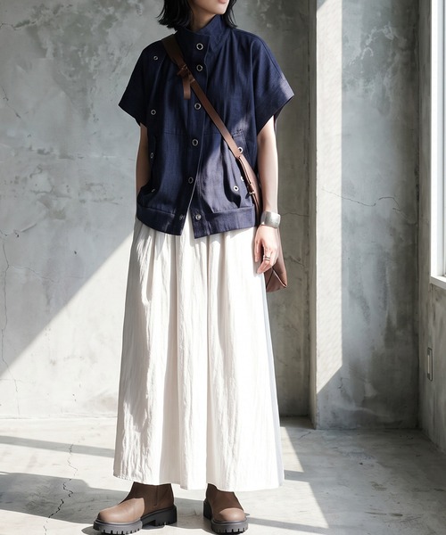antiqua(アンティカ)の「ギャザー フレア ロングスカート(スカート・レディース・グレー/ブラック/アイボリー・ONESIZE)」の5枚目の写真