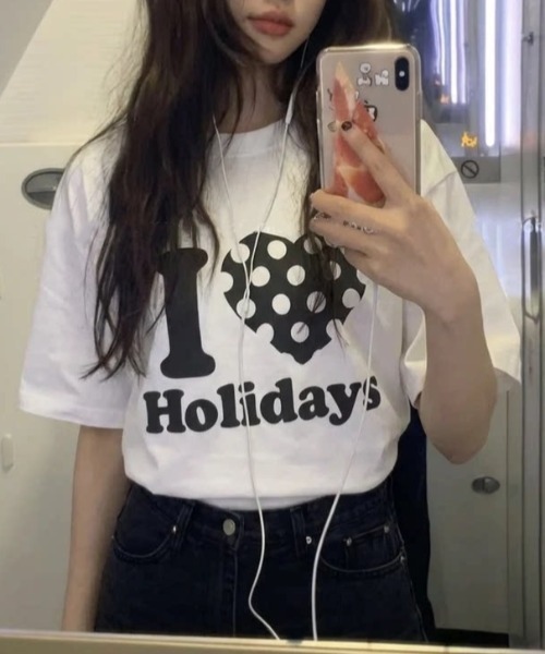 ViViDAY(ビビデー)の「英字ロゴ&ドットハート柄BIGtシャツ(Tシャツ/カットソー・レディース・ホワイト・M)」の2枚目の写真