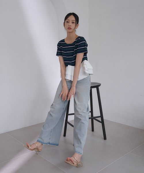 SOELA(ソエラ)の「【INGNI SOELA】ペプラムマルチボーダーTシャツ/WEB限定(Tシャツ/カットソー・レディース・オートミール/ネイビー・FREE)」の14枚目の写真