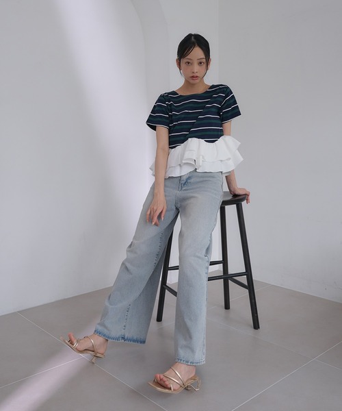 SOELA(ソエラ)の「【INGNI SOELA】ペプラムマルチボーダーTシャツ/WEB限定(Tシャツ/カットソー・レディース・オートミール/ネイビー・FREE)」の15枚目の写真