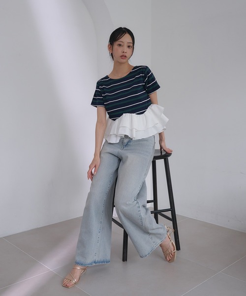 SOELA(ソエラ)の「【INGNI SOELA】ペプラムマルチボーダーTシャツ/WEB限定(Tシャツ/カットソー・レディース・オートミール/ネイビー・FREE)」の17枚目の写真