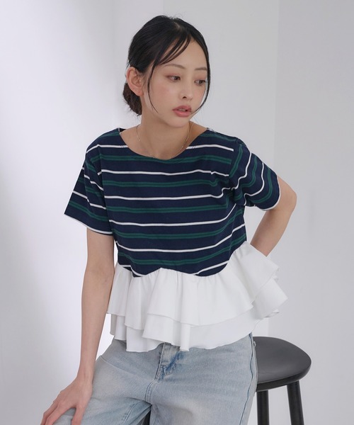 SOELA(ソエラ)の「【INGNI SOELA】ペプラムマルチボーダーTシャツ/WEB限定(Tシャツ/カットソー・レディース・オートミール/ネイビー・FREE)」の18枚目の写真