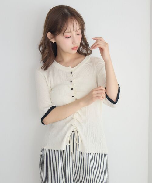 RETRO GIRL(レトロガール)の「ギャザーシアーニットカーデ(Tシャツ/カットソー・レディース・オフホワイト/ブルー/レッド・FREE)」の7枚目の写真
