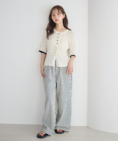 RETRO GIRL(レトロガール)の「ギャザーシアーニットカーデ(Tシャツ/カットソー・レディース・オフホワイト/ブルー/レッド・FREE)」の10枚目の写真