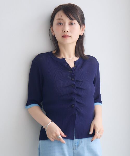 RETRO GIRL(レトロガール)の「ギャザーシアーニットカーデ(Tシャツ/カットソー・レディース・オフホワイト/ブルー/レッド・FREE)」の12枚目の写真