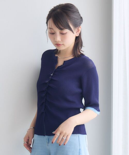 RETRO GIRL(レトロガール)の「ギャザーシアーニットカーデ(Tシャツ/カットソー・レディース・オフホワイト/ブルー/レッド・FREE)」の13枚目の写真