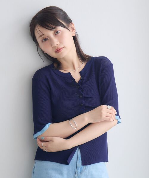 RETRO GIRL(レトロガール)の「ギャザーシアーニットカーデ(Tシャツ/カットソー・レディース・オフホワイト/ブルー/レッド・FREE)」の14枚目の写真