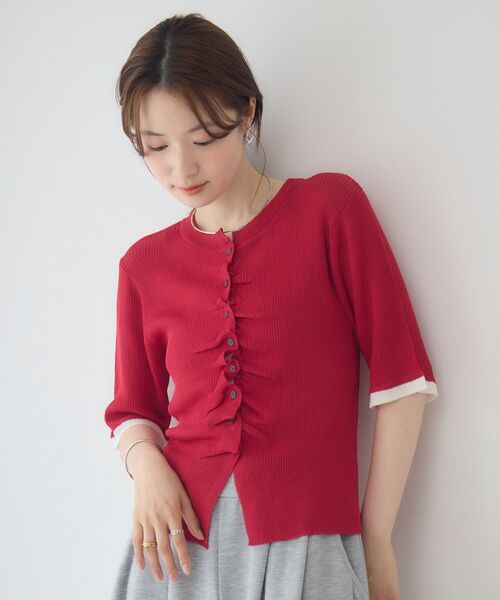RETRO GIRL(レトロガール)の「ギャザーシアーニットカーデ(Tシャツ/カットソー・レディース・オフホワイト/ブルー/レッド・FREE)」の20枚目の写真
