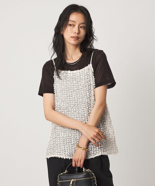 green label relaxing(グリーンレーベルリラクシング)の「シアー ジャガード キャミソール(キャミソール・レディース・ブラック/オフホワイト・FREE)」の9枚目の写真