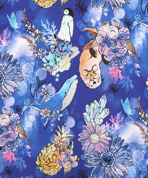 ScoLar(スカラー)の「162699:お花いっぱい水族館柄 キャミワンピース(ワンピース・レディース・ブルー/オフホワイト・M)」の9枚目の写真