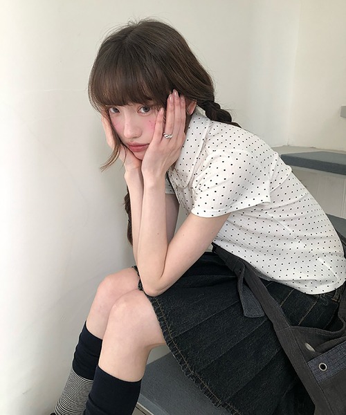 LAFFMO(ラフモ)の「ドット柄ポロカットソー(ポロシャツ・レディース・ネイビー/ホワイト・F)」の9枚目の写真
