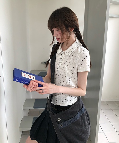 LAFFMO(ラフモ)の「ドット柄ポロカットソー(ポロシャツ・レディース・ネイビー/ホワイト・F)」の14枚目の写真