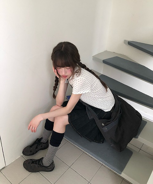 LAFFMO(ラフモ)の「ドット柄ポロカットソー(ポロシャツ・レディース・ネイビー/ホワイト・F)」の15枚目の写真