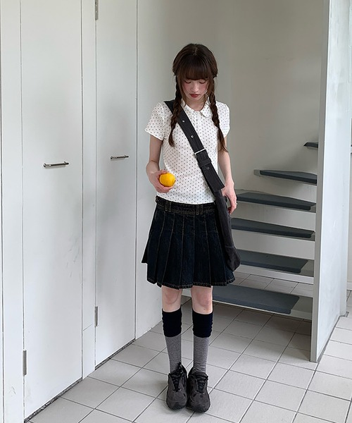 LAFFMO(ラフモ)の「ドット柄ポロカットソー(ポロシャツ・レディース・ネイビー/ホワイト・F)」の17枚目の写真