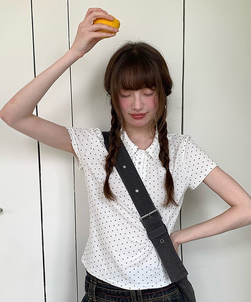 LAFFMO(ラフモ)の「ドット柄ポロカットソー(ポロシャツ・レディース・ネイビー/ホワイト・F)」の18枚目の写真