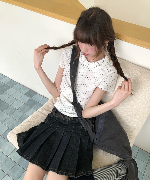 LAFFMO(ラフモ)の「ドット柄ポロカットソー(ポロシャツ・レディース・ネイビー/ホワイト・F)」の19枚目の写真