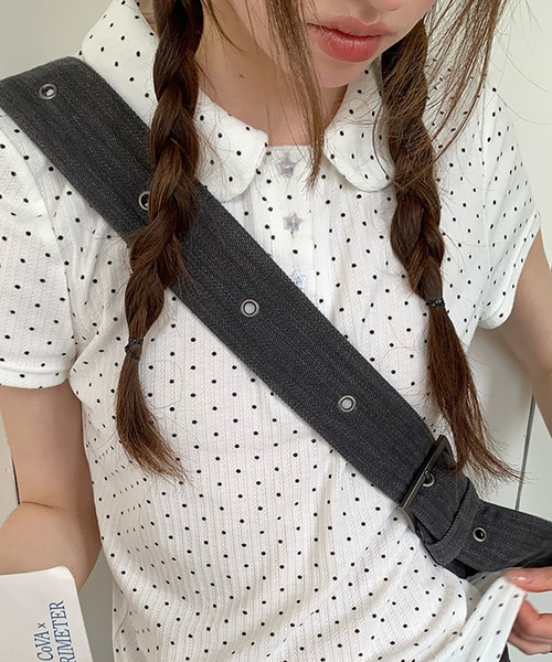 LAFFMO(ラフモ)の「ドット柄ポロカットソー(ポロシャツ・レディース・ネイビー/ホワイト・F)」の13枚目の写真