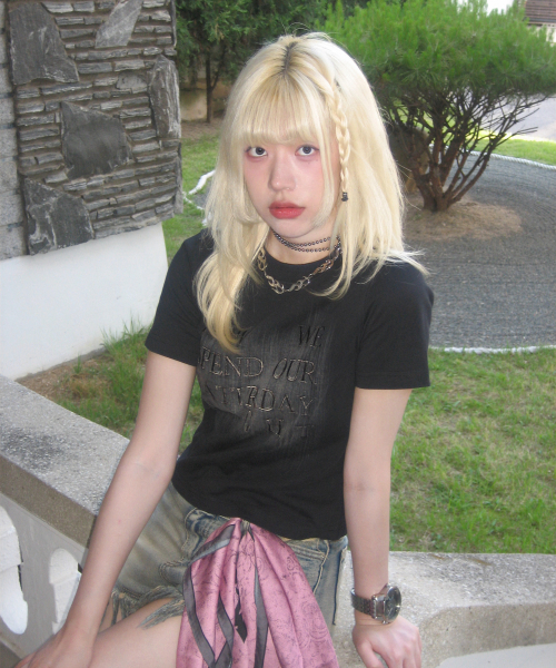 JUAN HOMME（ジュアンオム）の「ウィメンズクロップブラシフェイディングハーフスリーブTシャツ(ブラック)（Tシャツ/カットソー・レディース・その他・FREE）」の3枚目の写真