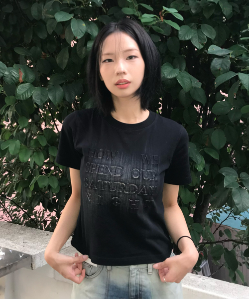 JUAN HOMME（ジュアンオム）の「ウィメンズクロップブラシフェイディングハーフスリーブTシャツ(ブラック)（Tシャツ/カットソー・レディース・その他・FREE）」の4枚目の写真
