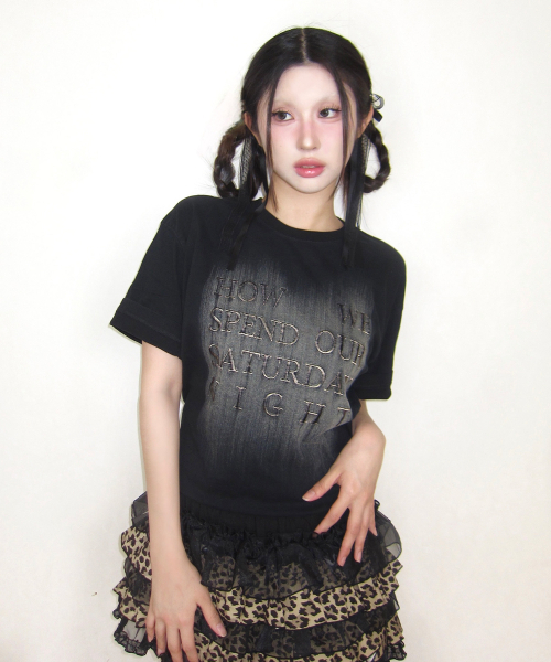 JUAN HOMME（ジュアンオム）の「ウィメンズクロップブラシフェイディングハーフスリーブTシャツ(ブラック)（Tシャツ/カットソー・レディース・その他・FREE）」の7枚目の写真