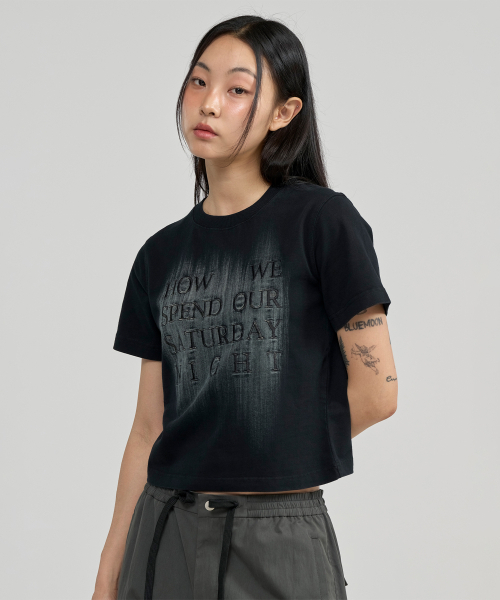 JUAN HOMME（ジュアンオム）の「ウィメンズクロップブラシフェイディングハーフスリーブTシャツ(ブラック)（Tシャツ/カットソー・レディース・その他・FREE）」の9枚目の写真