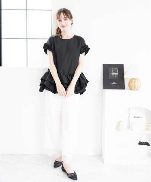 M y u(ミュー)の「裾レースワイドパンツ(その他パンツ・レディース・ホワイト/ブラック/Black/White・FREE)」の9枚目の写真