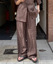 【セットアップ着用可】パッチワーク刺繍シアーパンツ