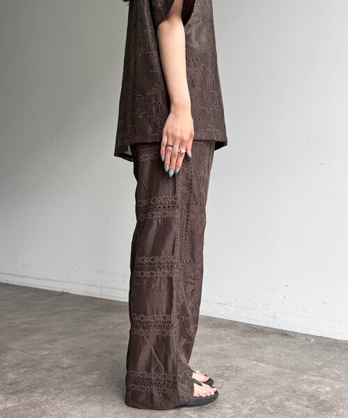 CPCM（シーピーシーエム）の「【セットアップ着用可】パッチワーク刺繍シアーパンツ（その他パンツ・レディース・オフホワイト/ブラック/ブラウン・FREE）」の8枚目の写真
