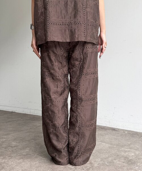 CPCM（シーピーシーエム）の「【セットアップ着用可】パッチワーク刺繍シアーパンツ（その他パンツ・レディース・オフホワイト/ブラック/ブラウン・FREE）」の9枚目の写真