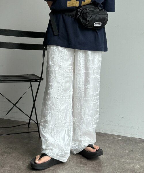 CPCM（シーピーシーエム）の「【セットアップ着用可】パッチワーク刺繍シアーパンツ（その他パンツ・レディース・オフホワイト/ブラック/ブラウン・FREE）」の13枚目の写真