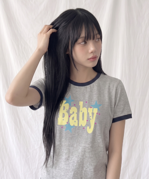 THE GREEN LAB（ザグリーンラボ）の「BABY リンガー半袖Tシャツ [メランジグレー]（Tシャツ/カットソー・レディース・その他・FREE）」の2枚目の写真
