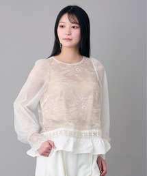 レースmixシアーブラウス【結婚式・二次会・パーティー】【入卒園・入卒式】【オケージョン・セレモニー】【パンツスタイルウエディング】