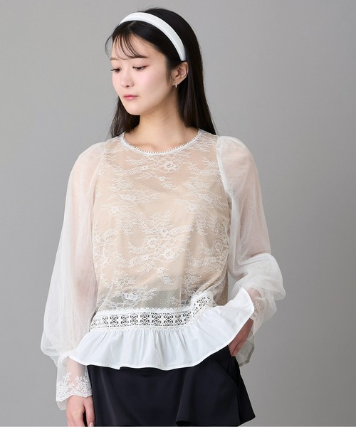 Ranerrh(ラネリ)の「レースmixシアーブラウス【結婚式・二次会・パーティー】【入卒園・入卒式】【オケージョン・セレモニー】【パンツスタイルウエディング】(シャツ/ブラウス・レディース・オフホワイト/ブラック・38)」の13枚目の写真