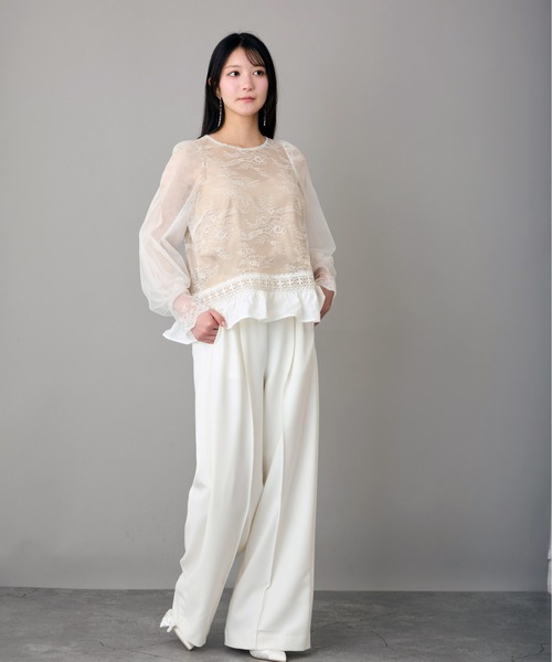 Ranerrh(ラネリ)の「レースmixシアーブラウス【結婚式・二次会・パーティー】【入卒園・入卒式】【オケージョン・セレモニー】【パンツスタイルウエディング】(シャツ/ブラウス・レディース・オフホワイト/ブラック・38)」の20枚目の写真