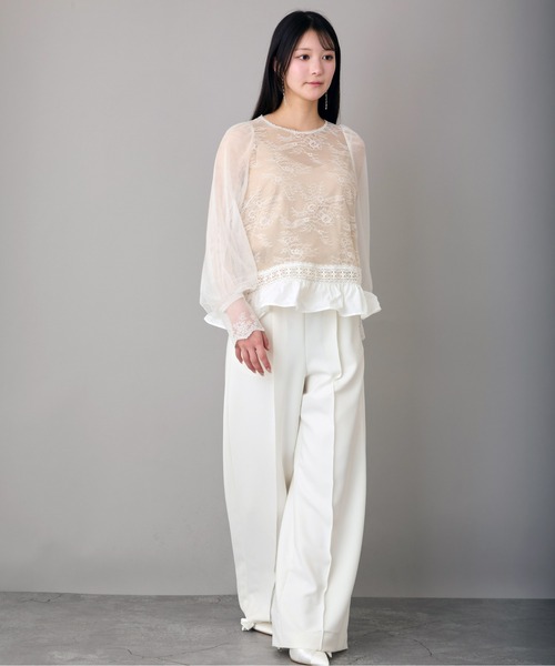 Ranerrh(ラネリ)の「レースmixシアーブラウス【結婚式・二次会・パーティー】【入卒園・入卒式】【オケージョン・セレモニー】【パンツスタイルウエディング】(シャツ/ブラウス・レディース・オフホワイト/ブラック・38)」の21枚目の写真