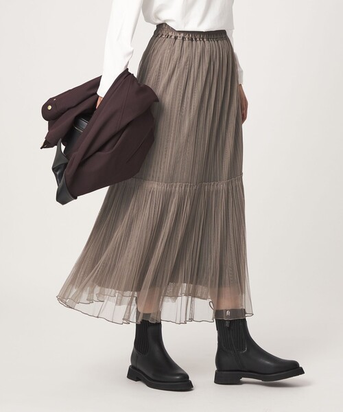 green label relaxing（グリーンレーベルリラクシング）の「［size SHORT/TALLあり］2WAY チュール スカート（スカート・レディース・ダークグレー/ナチュラル/モカ・FREE/SHORT/TALL）」の2枚目の写真
