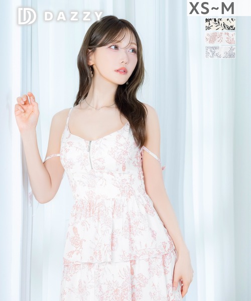 DAZZY（デイジー）の「谷間ジップアームリボントワルドジュイフリルAラインロング丈キャバドレス（ドレス・レディース・ブラック/ピンク/ブルーグレー・XS/S）」の16枚目の写真